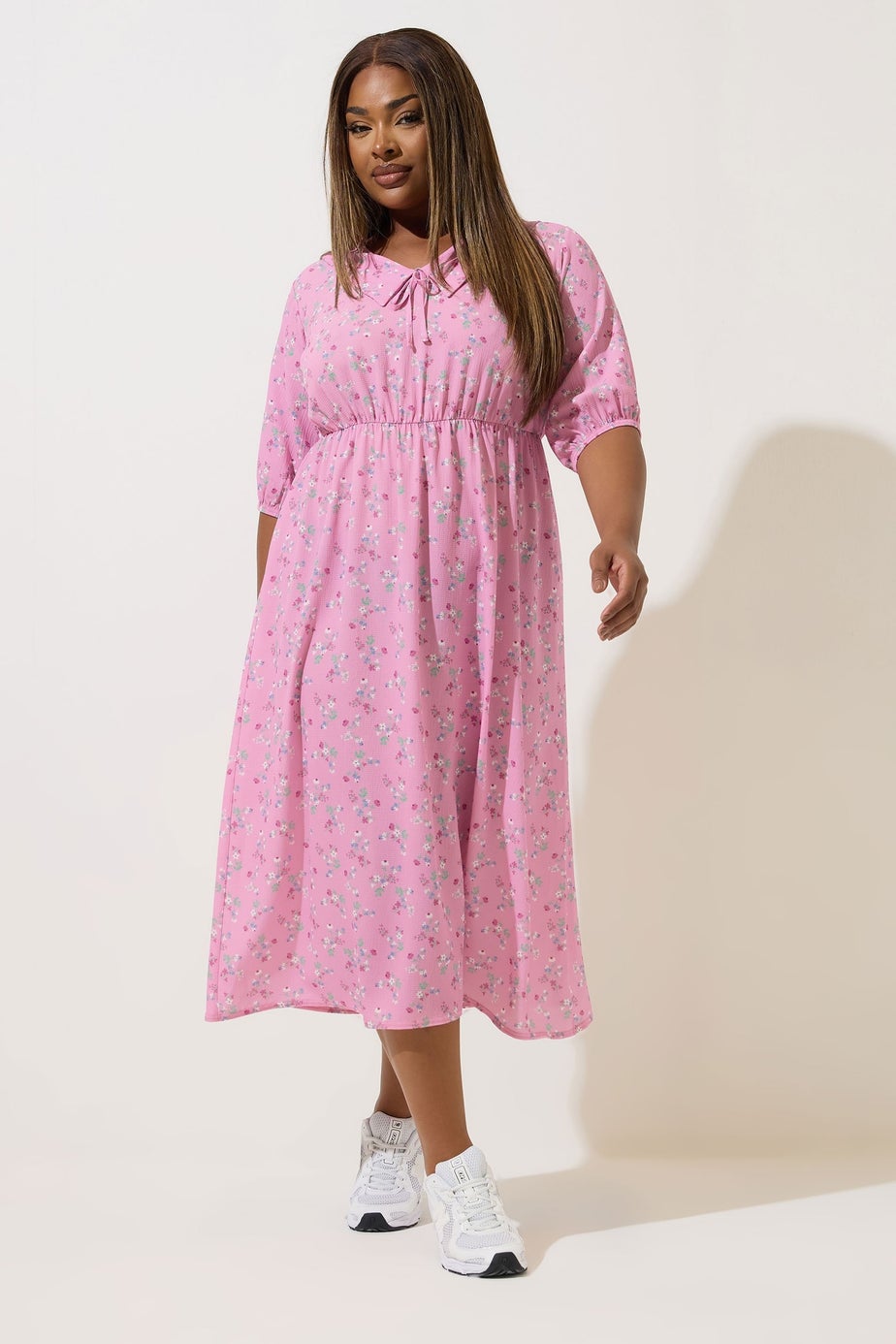 Yours Limited Collection Curve Pink Ditsy Floral Collared Midaxi Dress