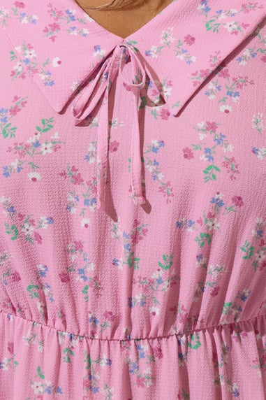Yours Limited Collection Curve Pink Ditsy Floral Collared Midaxi Dress