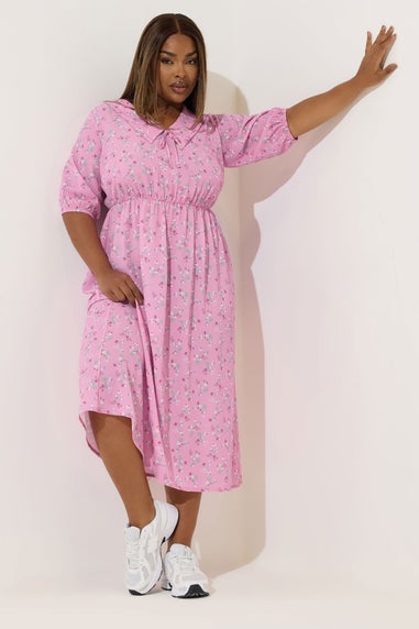 Yours Limited Collection Curve Pink Ditsy Floral Collared Midaxi Dress