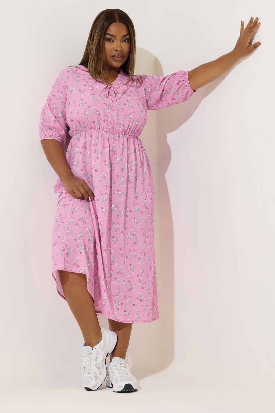 Yours Limited Collection Curve Pink Ditsy Floral Collared Midaxi Dress