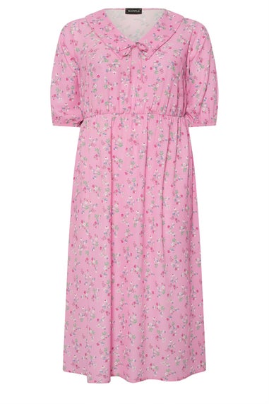 Yours Limited Collection Curve Pink Ditsy Floral Collared Midaxi Dress