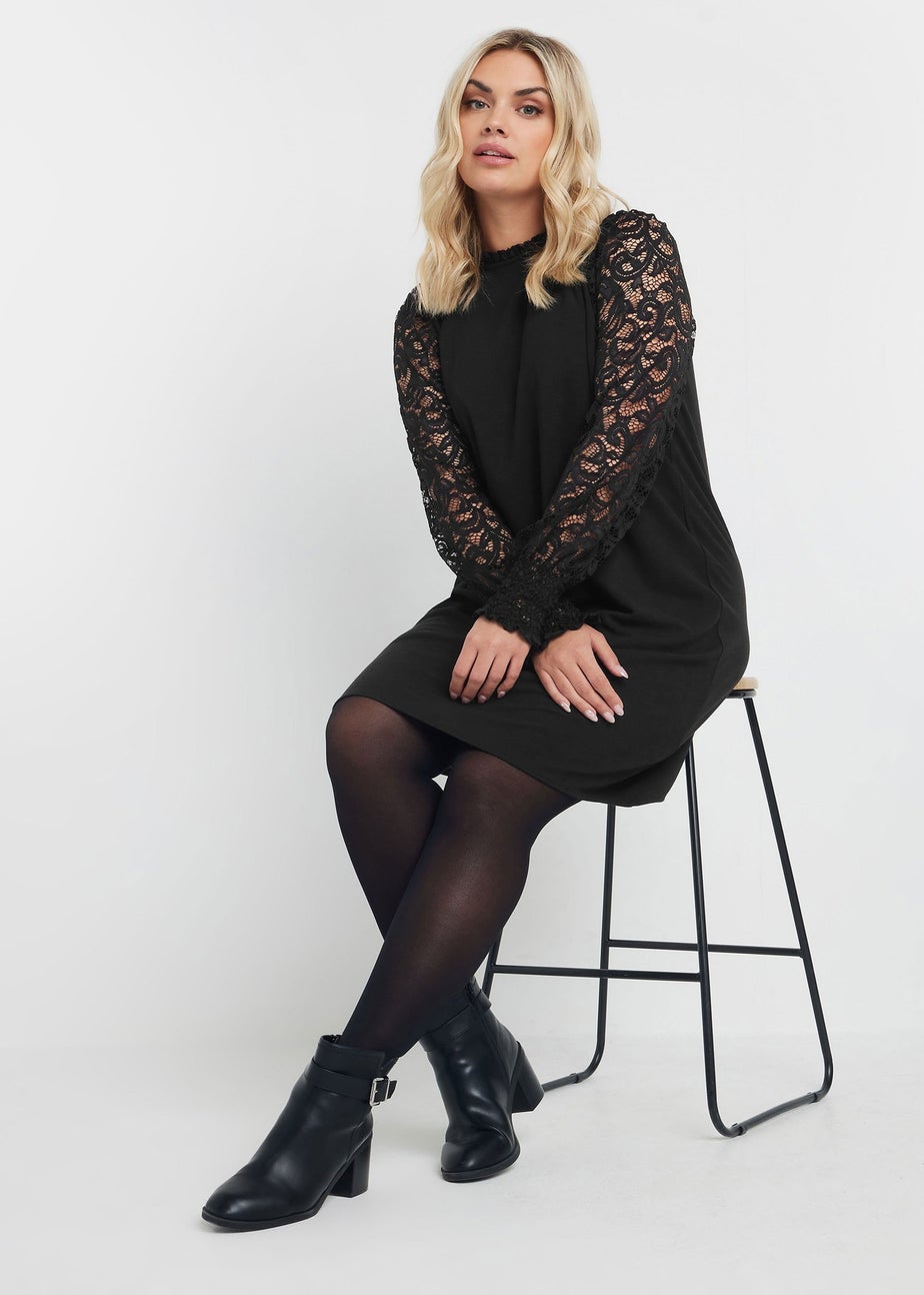 Yours Curve Black Lace Sleeve Mini Dress