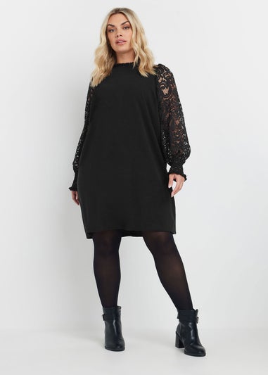 Yours Curve Black Lace Sleeve Mini Dress