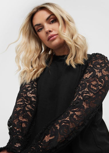 Yours Curve Black Lace Sleeve Mini Dress