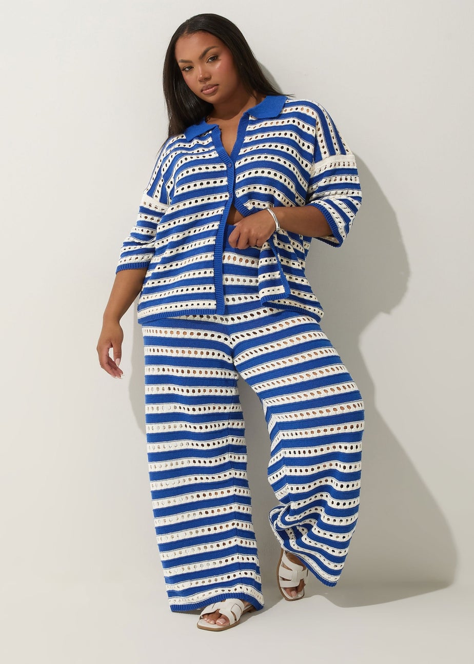 Yours Limited Collection Curve Blue & White Stripe Crochet Trousers