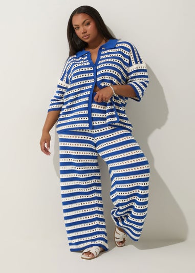 Yours Limited Collection Curve Blue & White Stripe Crochet Trousers