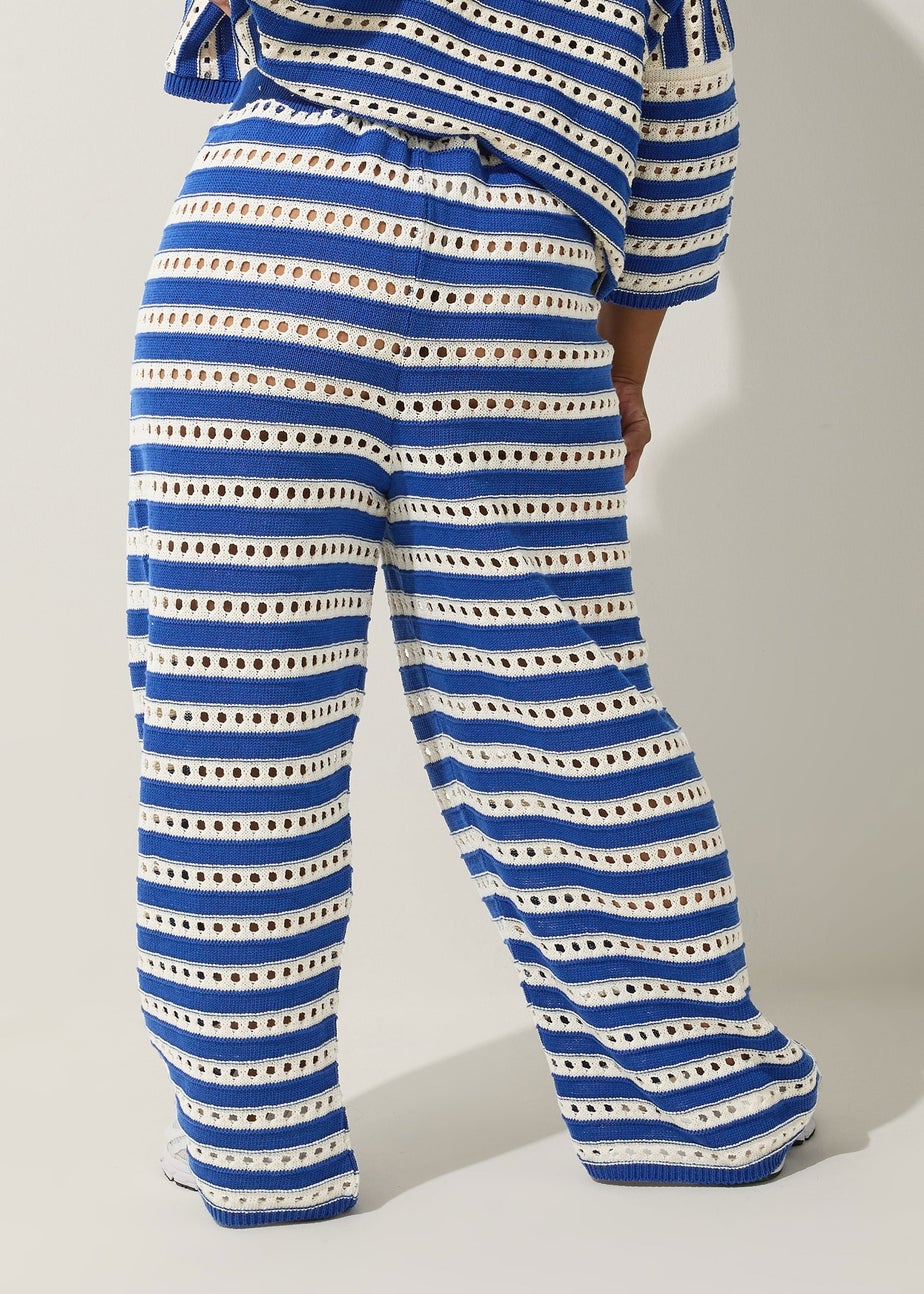 Yours Limited Collection Curve Blue & White Stripe Crochet Trousers