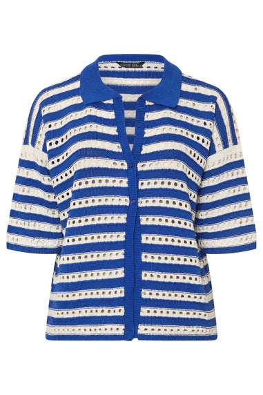 LIMITED COLLECTION Curve Blue & White Stripe Crochet Shirt