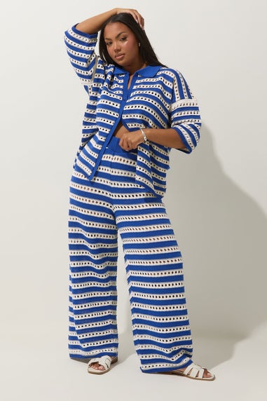 LIMITED COLLECTION Curve Blue & White Stripe Crochet Shirt