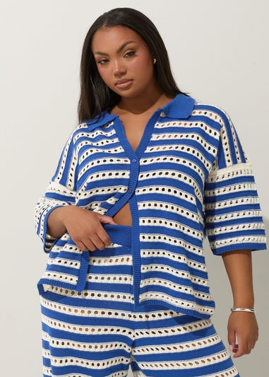 LIMITED COLLECTION Curve Blue & White Stripe Crochet Shirt
