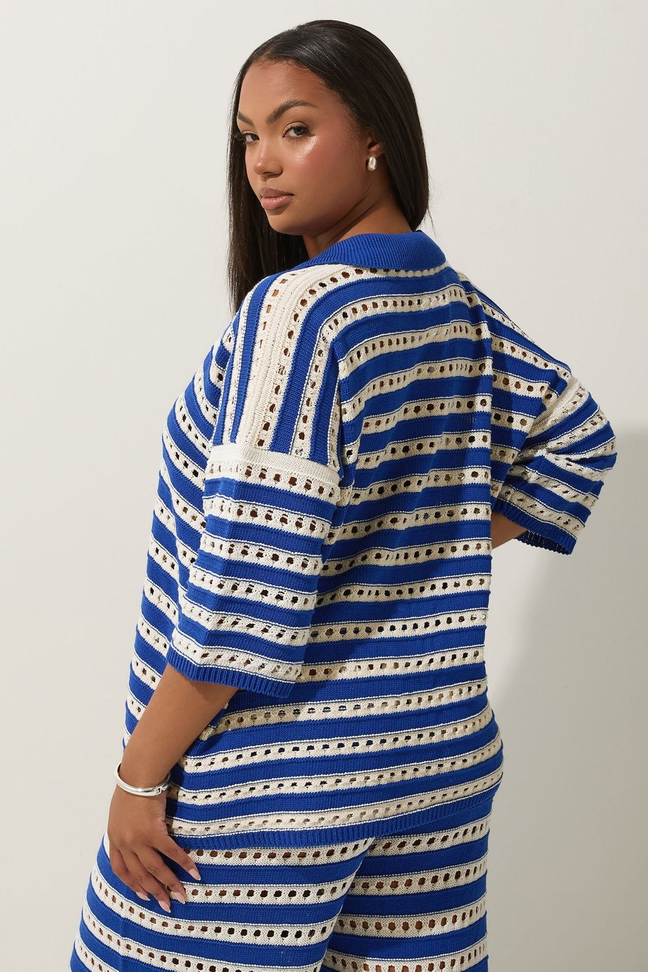 LIMITED COLLECTION Curve Blue & White Stripe Crochet Shirt