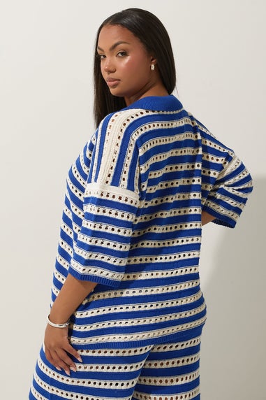 LIMITED COLLECTION Curve Blue & White Stripe Crochet Shirt