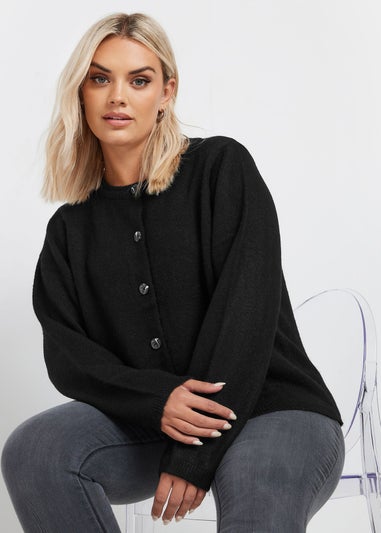 Yours Curve Black Button Through Cardigan