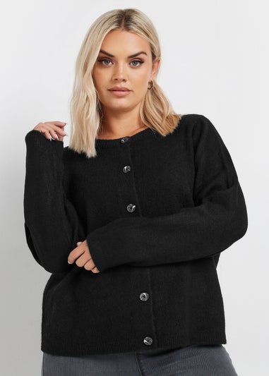 Yours Curve Black Button Through Cardigan