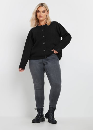 Yours Curve Black Button Through Cardigan