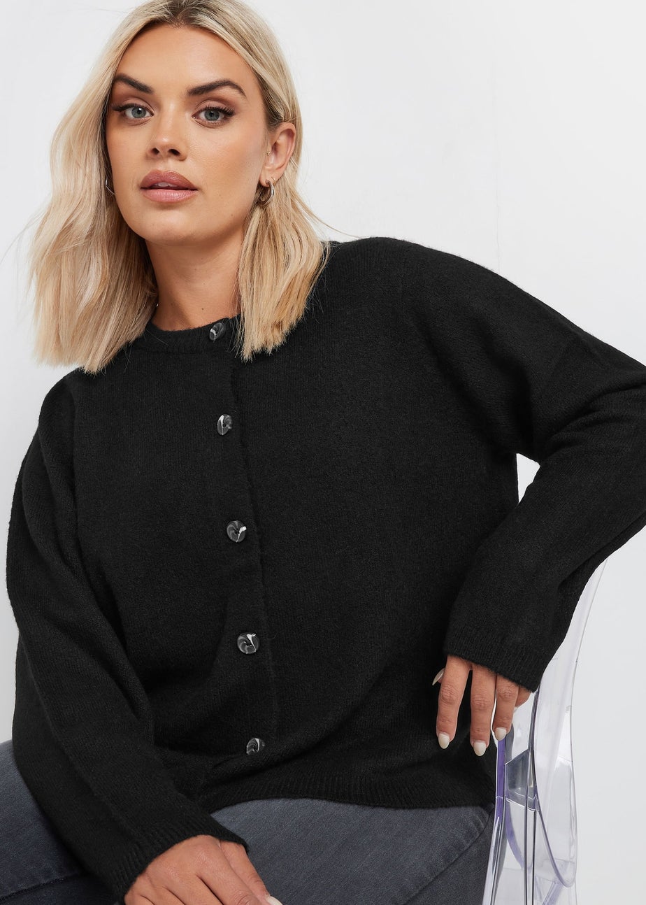 Yours Curve Black Button Through Cardigan