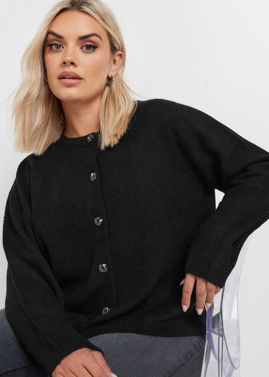 Yours Curve Black Button Through Cardigan