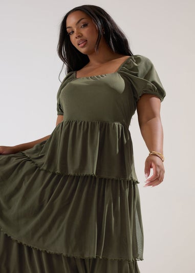 Yours Curve Khaki Green Tiered Maxi Dress