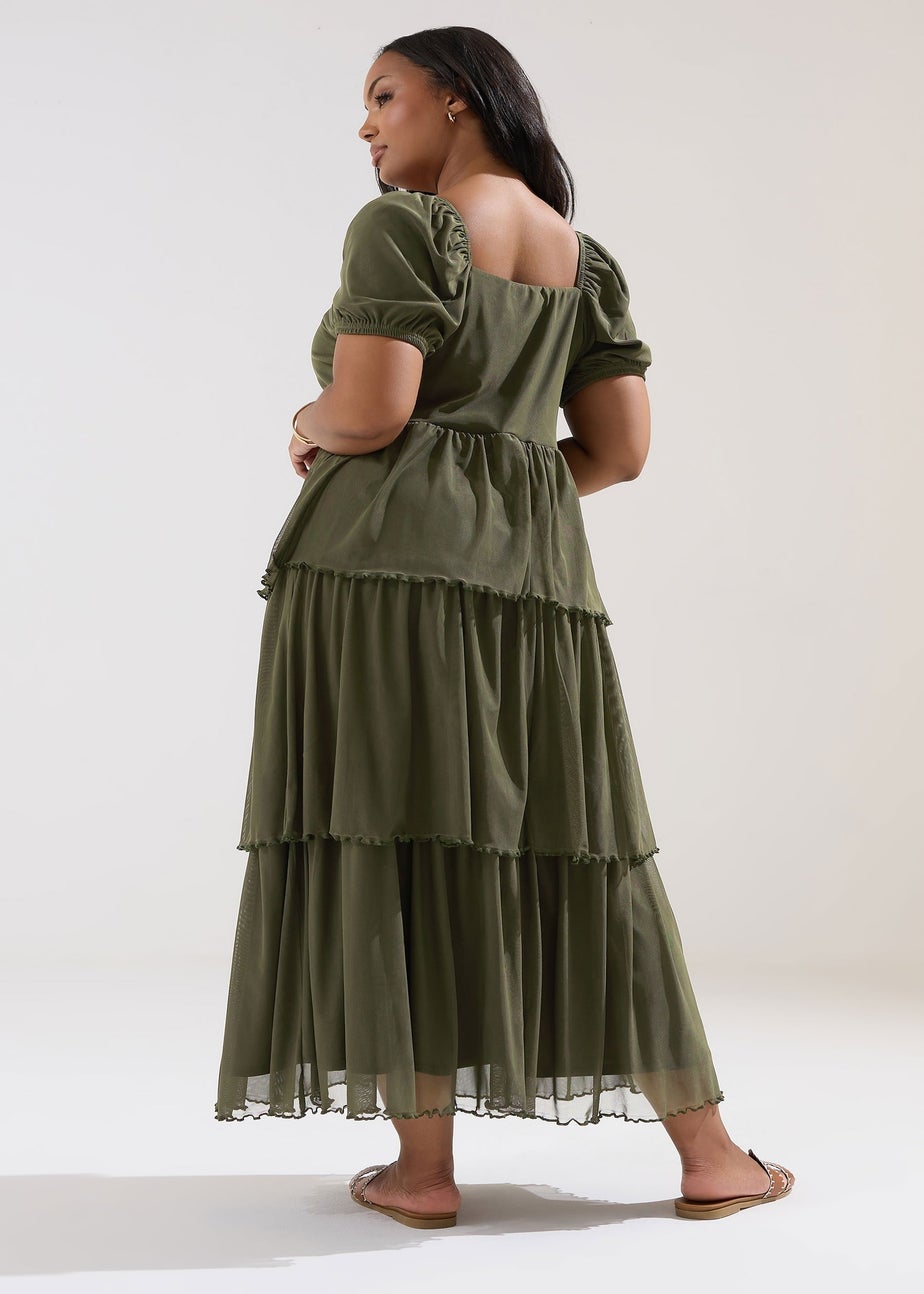 Yours Curve Khaki Green Tiered Maxi Dress