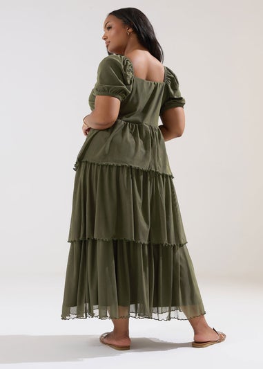 Yours Curve Khaki Green Tiered Maxi Dress