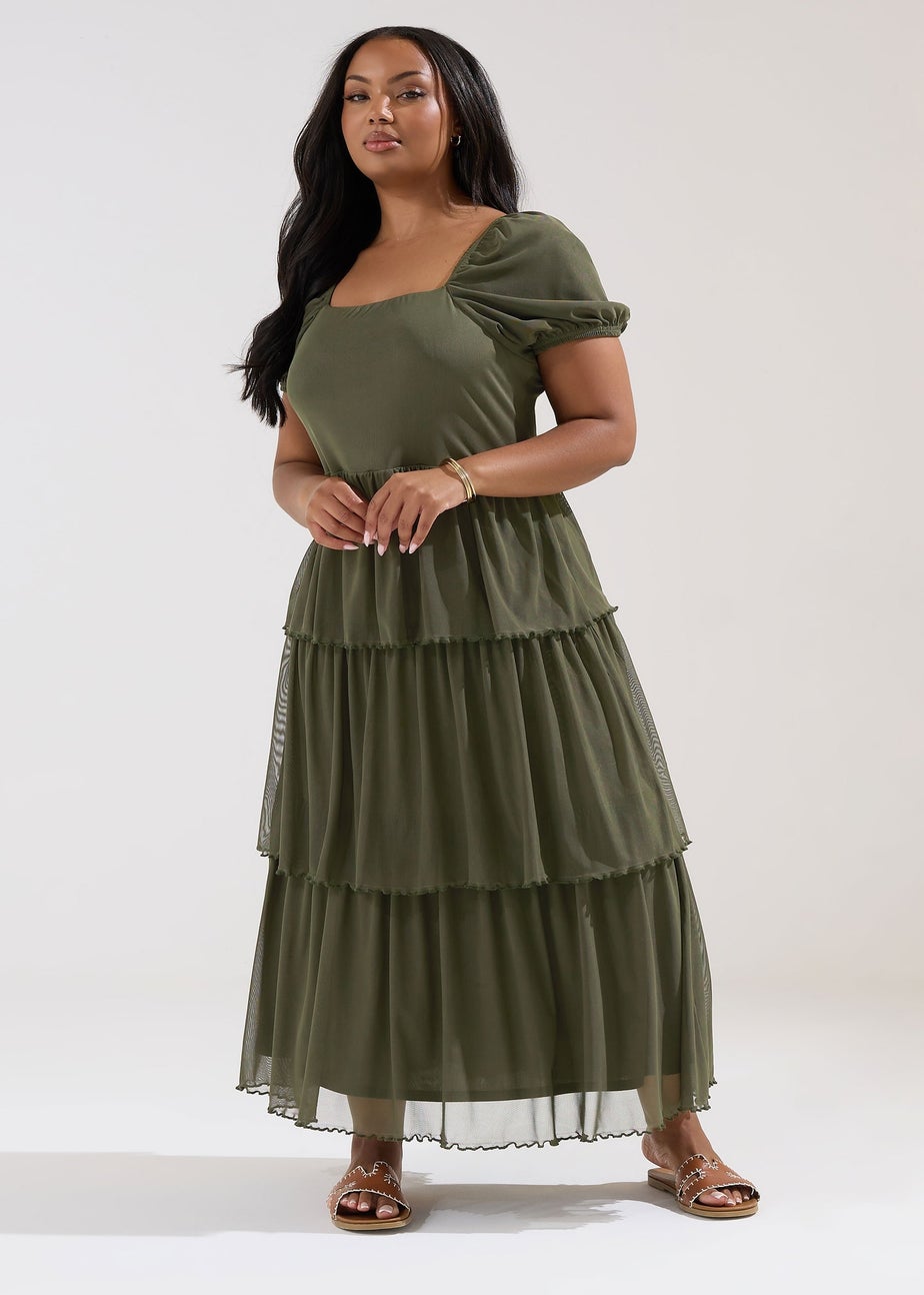 Yours Curve Khaki Green Tiered Maxi Dress