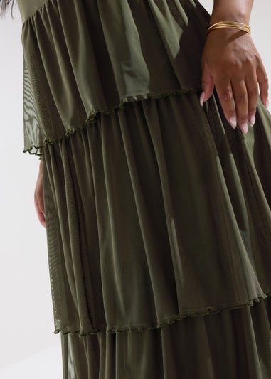 Yours Curve Khaki Green Tiered Maxi Dress