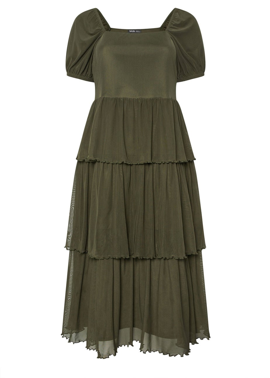 Yours Curve Khaki Green Tiered Maxi Dress