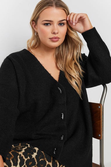 Yours Curve Black Knitted Toggle Cardigan