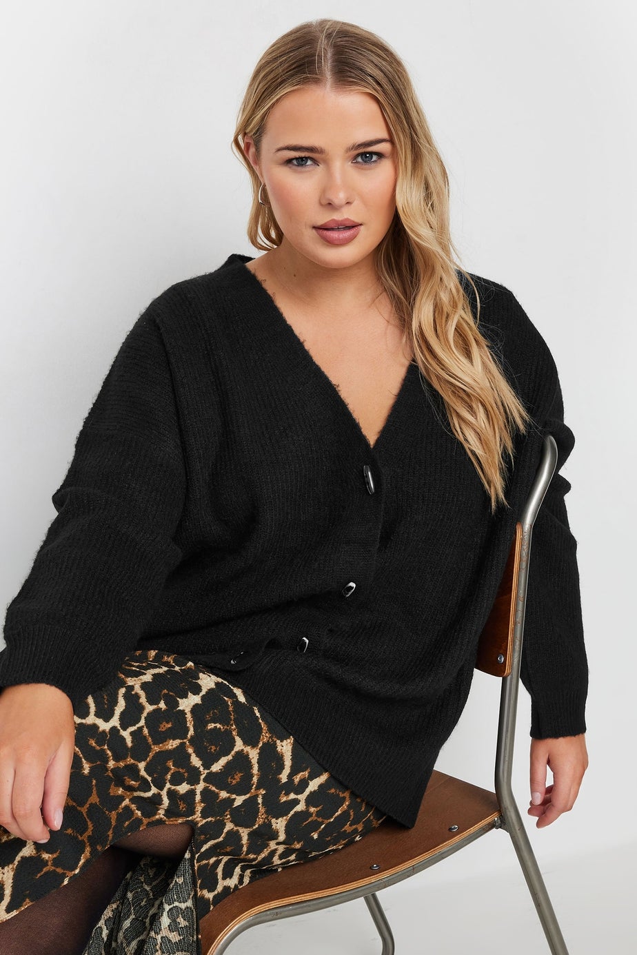 Yours Curve Black Knitted Toggle Cardigan