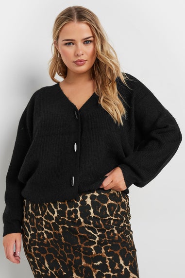 Yours Curve Black Knitted Toggle Cardigan