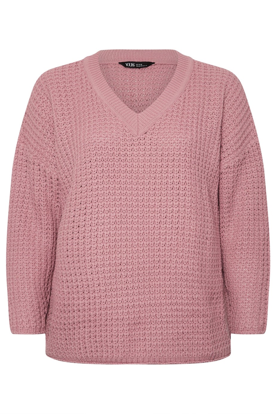 YOURS Curve Pink Waffle Knit V-Neck Jumper