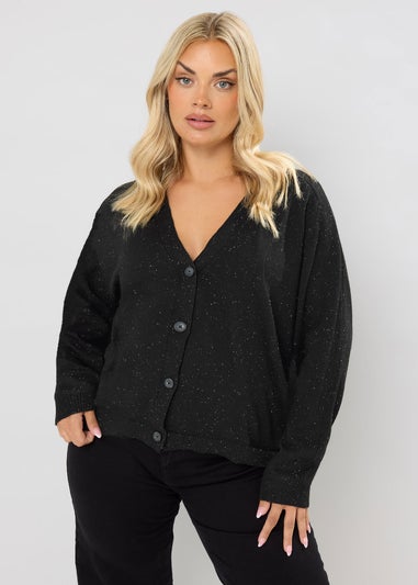Yours Curve Black Speckled Button Through Cardigan