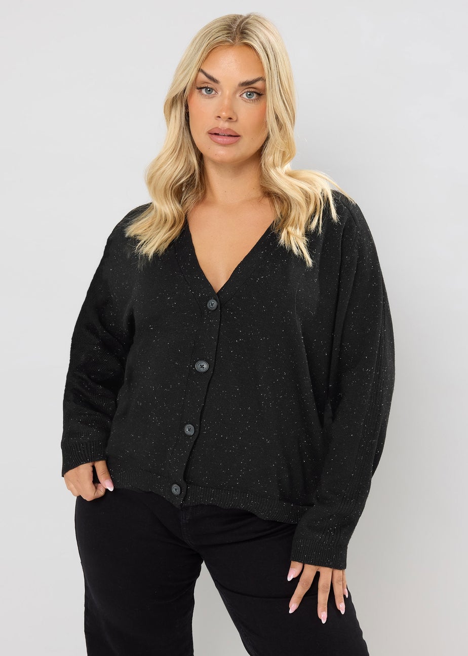 Yours Curve Black Speckled Button Through Cardigan
