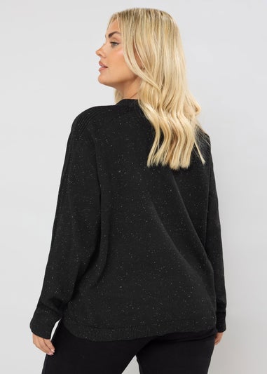 Yours Curve Black Speckled Button Through Cardigan
