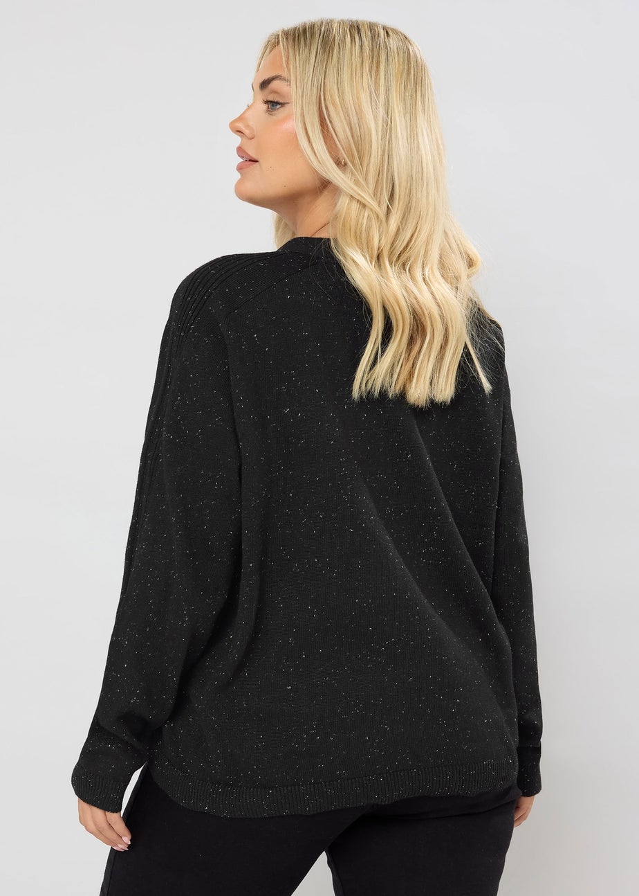 Yours Curve Black Speckled Button Through Cardigan