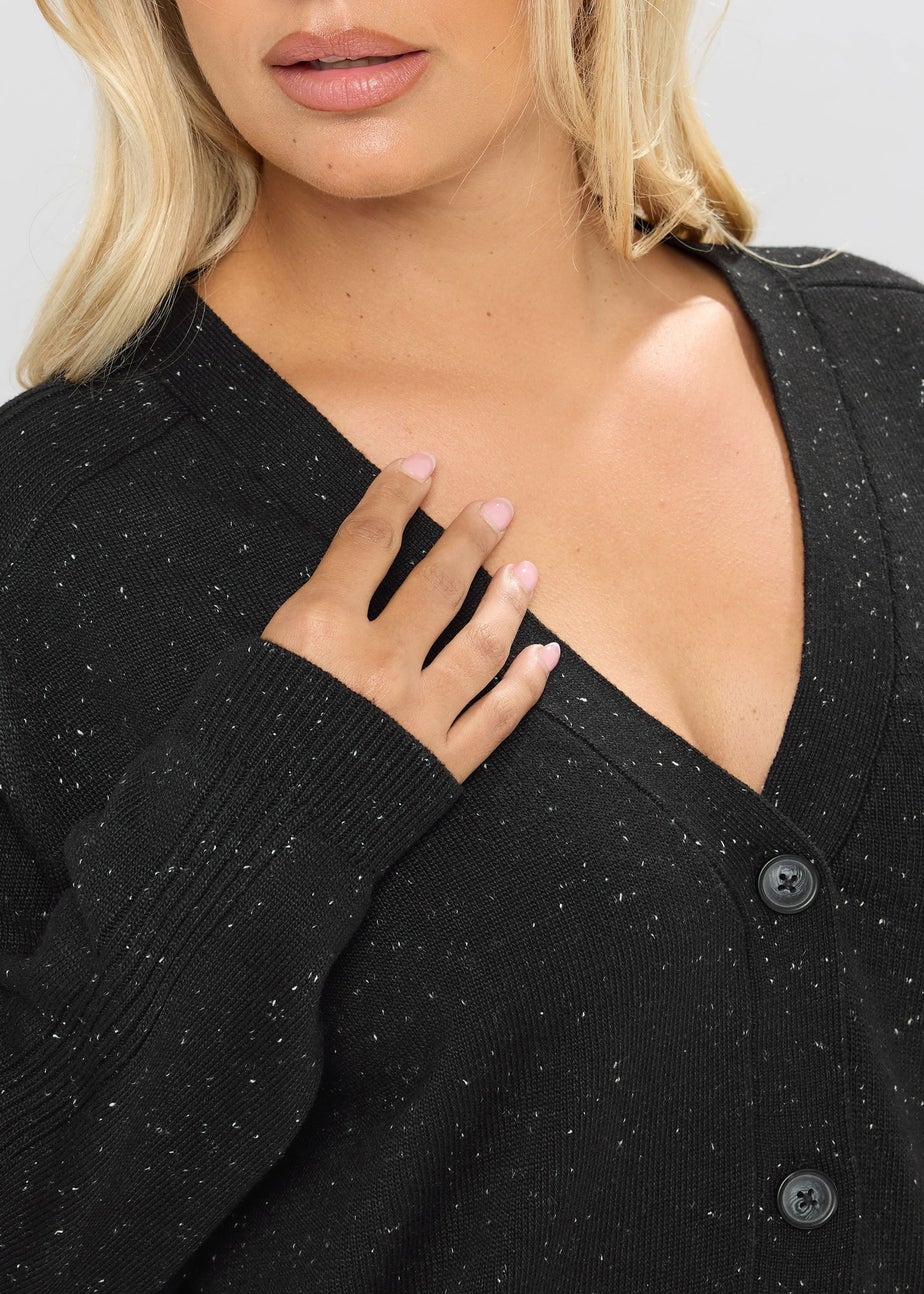 Yours Curve Black Speckled Button Through Cardigan