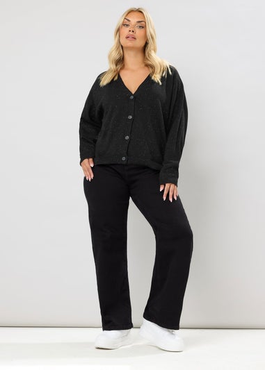 Yours Curve Black Speckled Button Through Cardigan