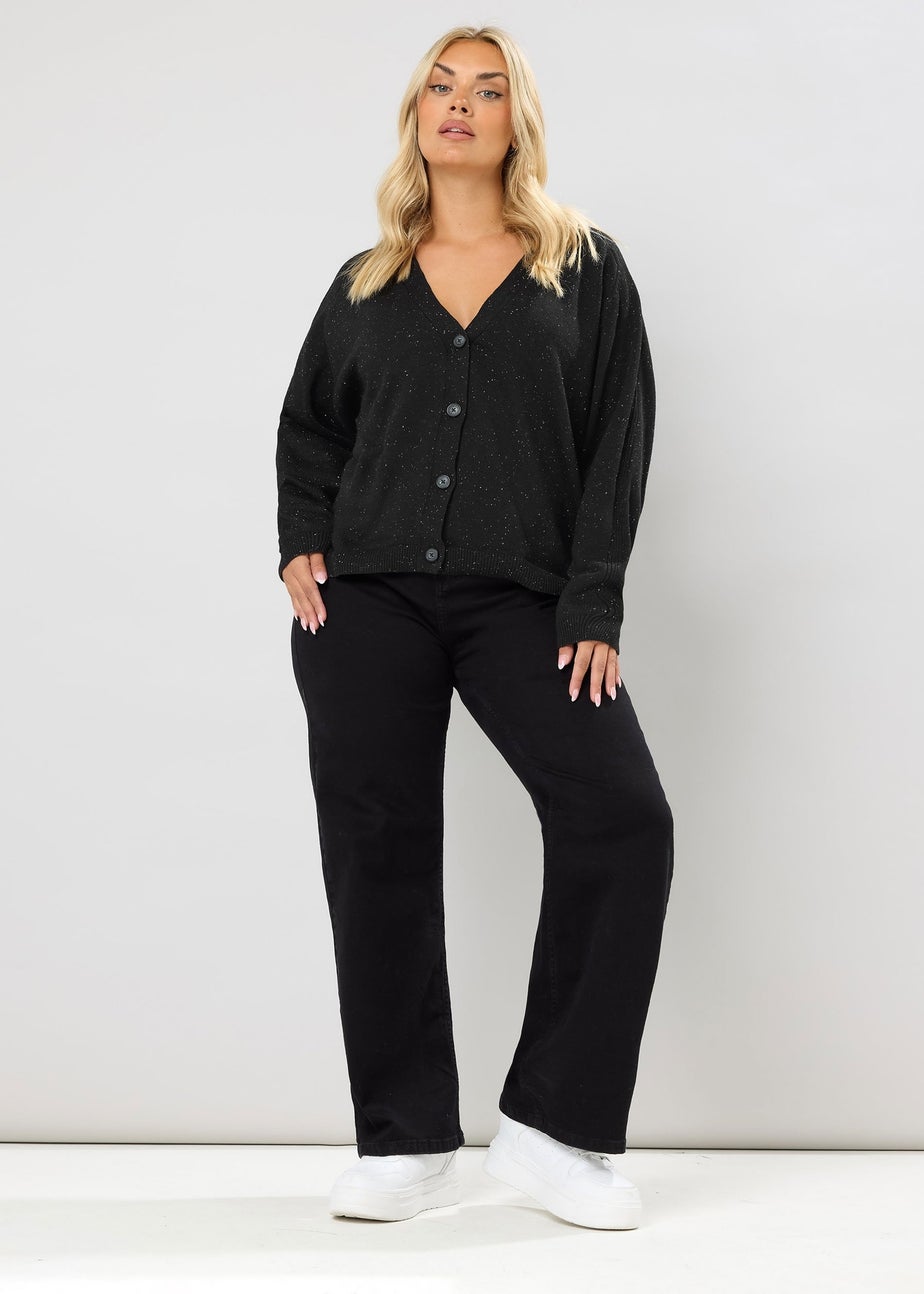 Yours Curve Black Speckled Button Through Cardigan
