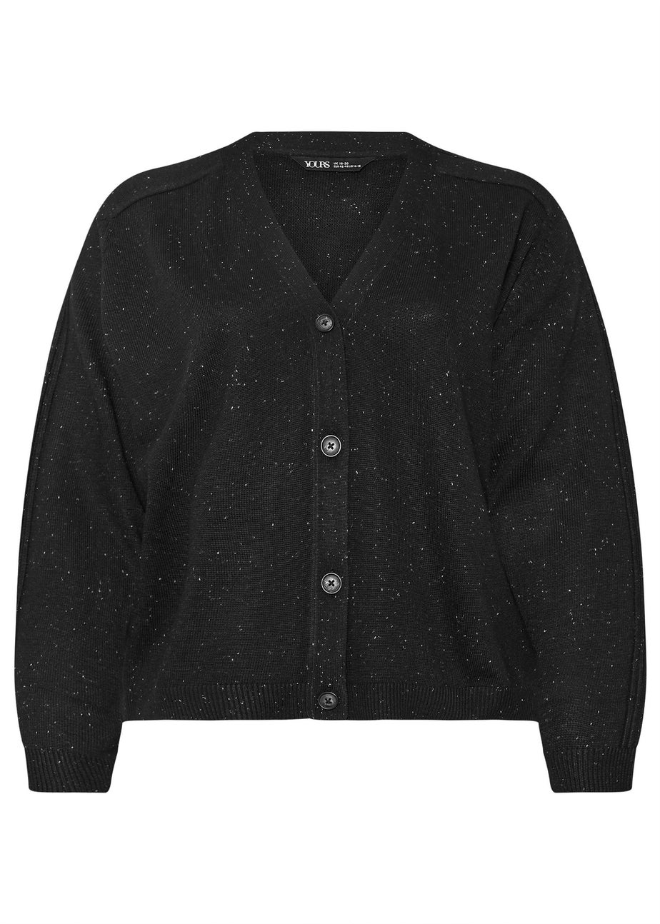 Yours Curve Black Speckled Button Through Cardigan
