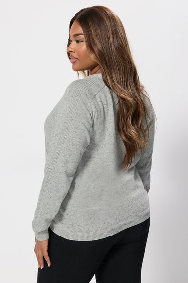 Yours Curve Grey Speckled Button Through Cardigan
