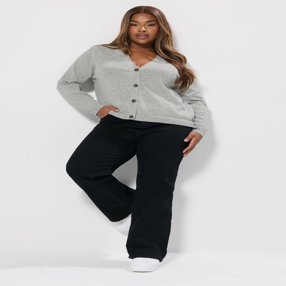 Yours Curve Grey Speckled Button Through Cardigan