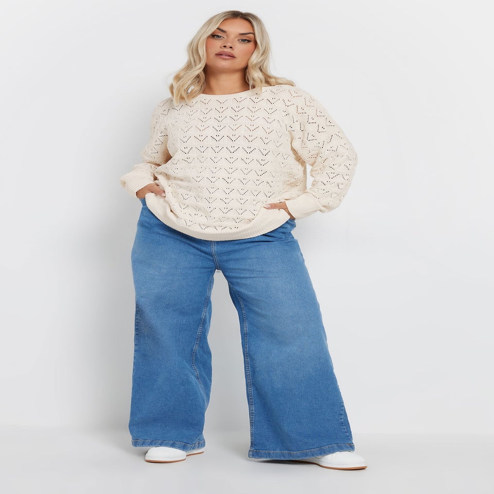 YOURS Curve White Crochet Chenille Jumper