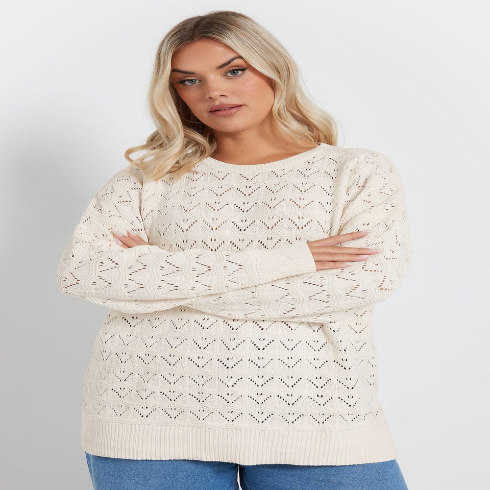 YOURS Curve White Crochet Chenille Jumper
