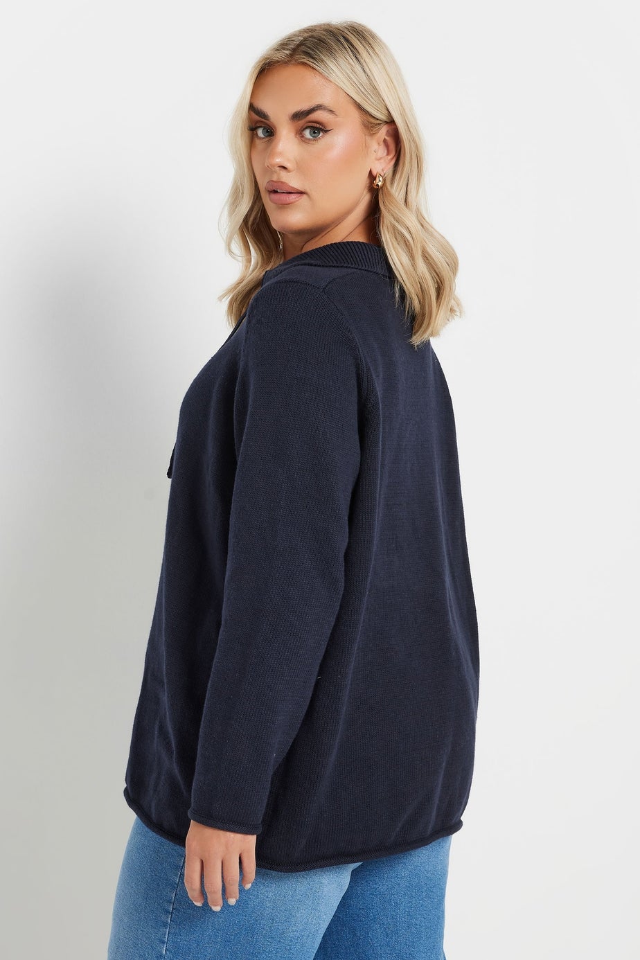 YOURS Curve Navy Blue Tie Neck Jumper