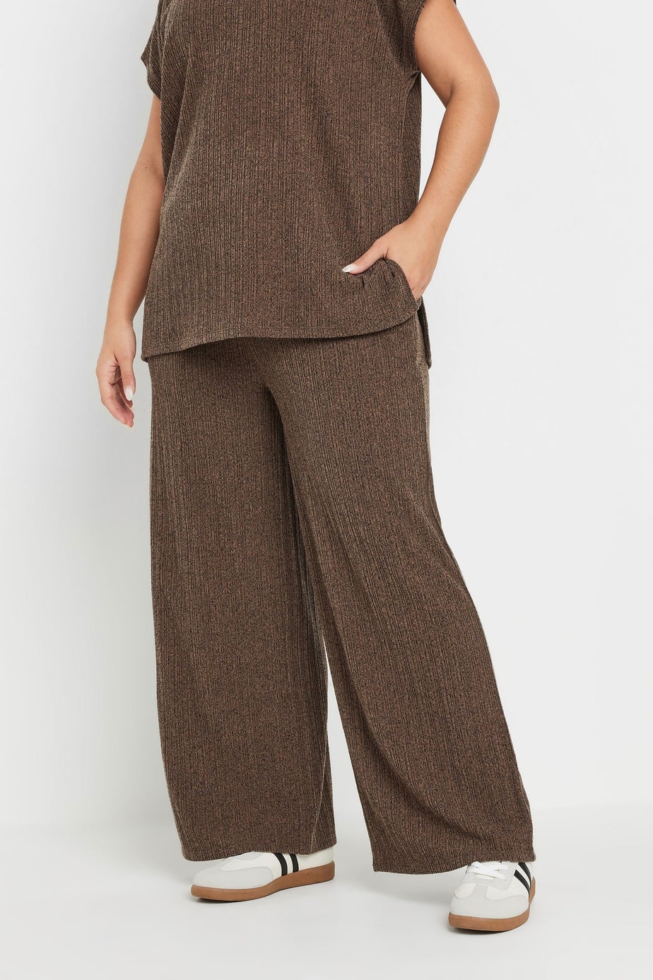 Yours Curve Mocha Brown Knitted Wide Leg Trousers