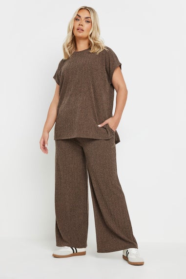 Yours Curve Mocha Brown Knitted Wide Leg Trousers