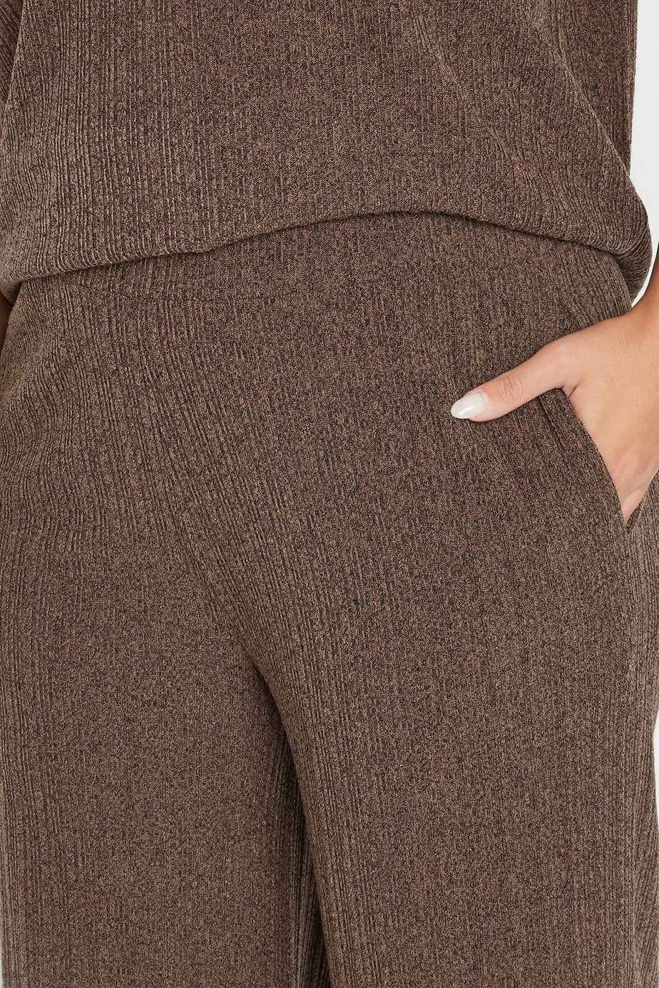 Yours Curve Mocha Brown Knitted Wide Leg Trousers
