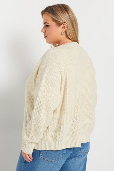Yours Curve Cream Knitted Bomber Cardigan