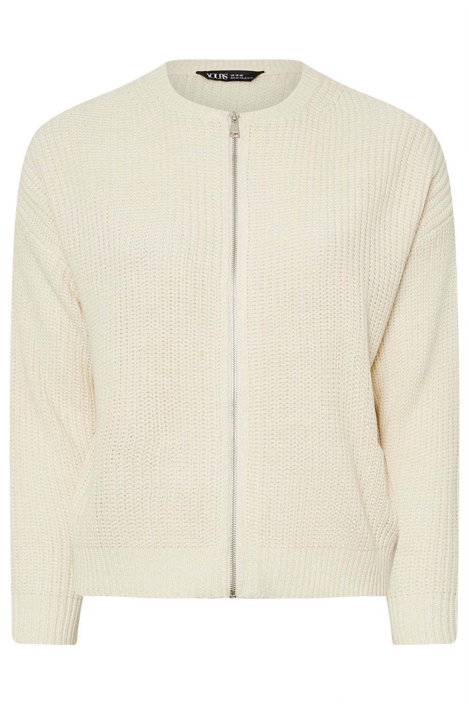 Yours Curve Cream Knitted Bomber Cardigan