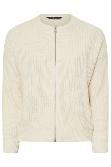 Yours Curve Cream Knitted Bomber Cardigan